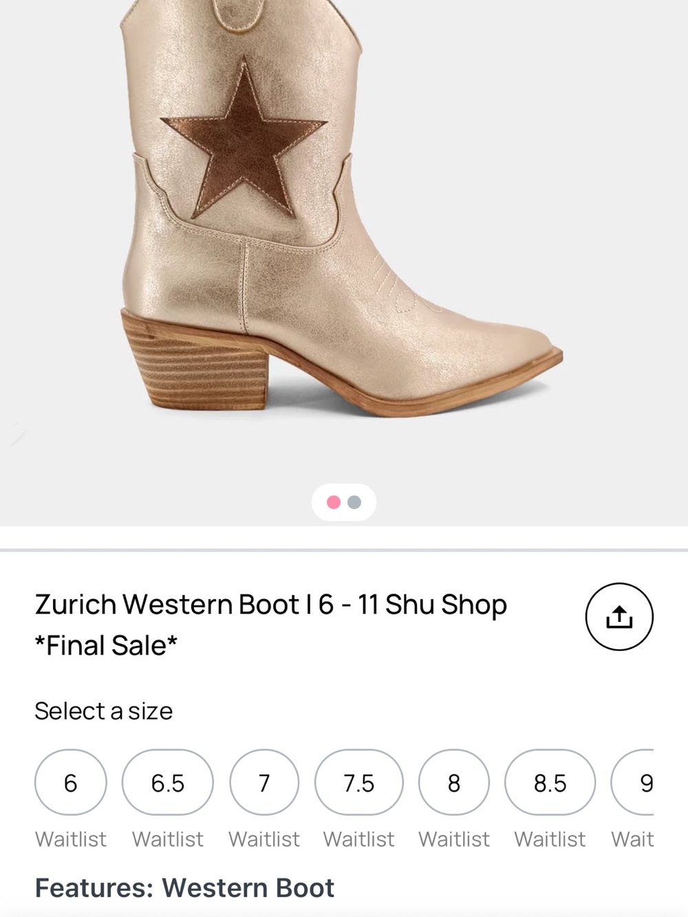 ShuShop Metallic Cream Western Boot with Brown Star